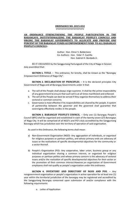 AN ORDINANCE STRENGTHENING THE PEOPLE PARTICIPATION IN T.